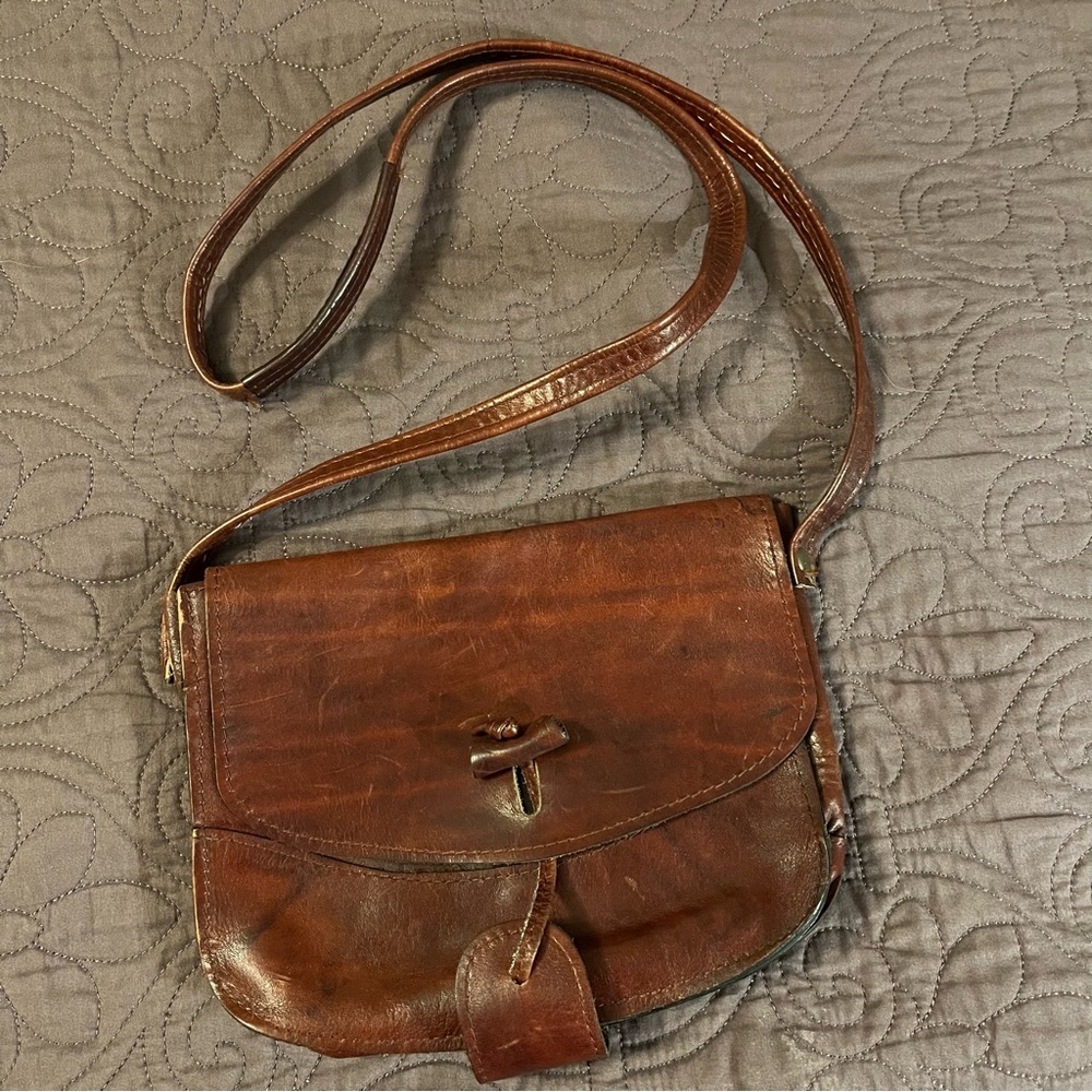 Vintage Brown Leather Crossbody Bag